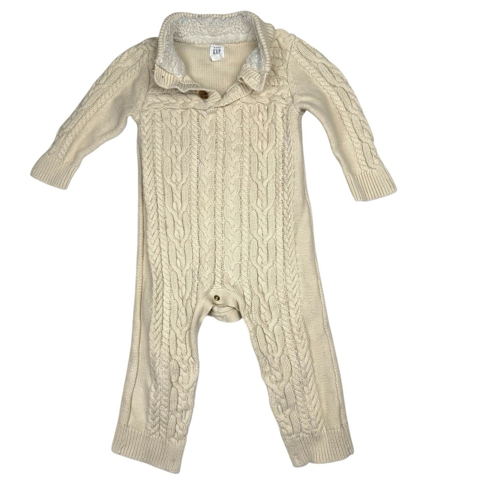 Baby Gap Infant Cable Knit Chunky Romper Size‎ 18 24 Months Fleece Neutral Cozy